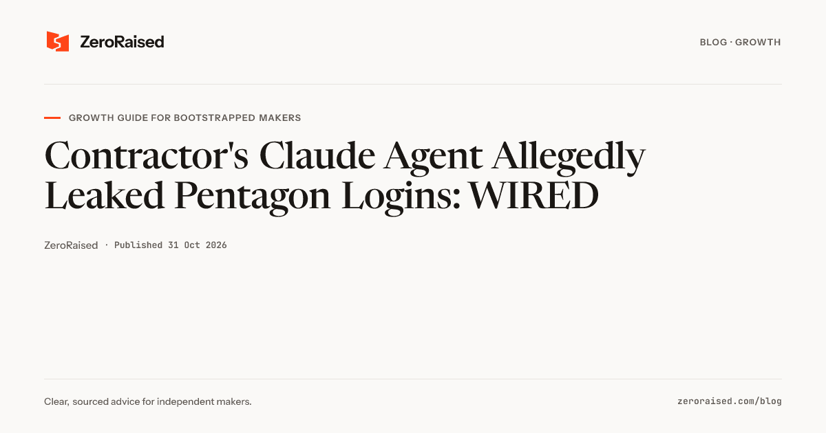 Editorial title card reading "Contractor's Claude Agent Allegedly Leaked Pentagon Logins: WIRED" beside the orange ZeroRaised mark.