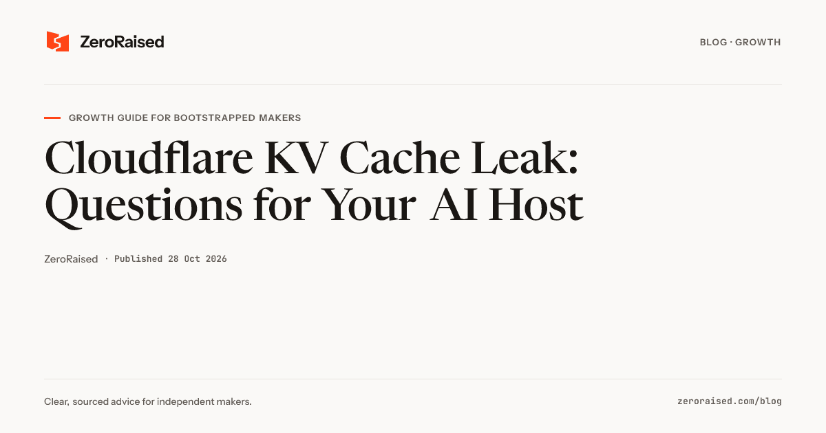 Editorial title card reading "Cloudflare KV Cache Leak: Questions for Your AI Host" beside the orange ZeroRaised mark.