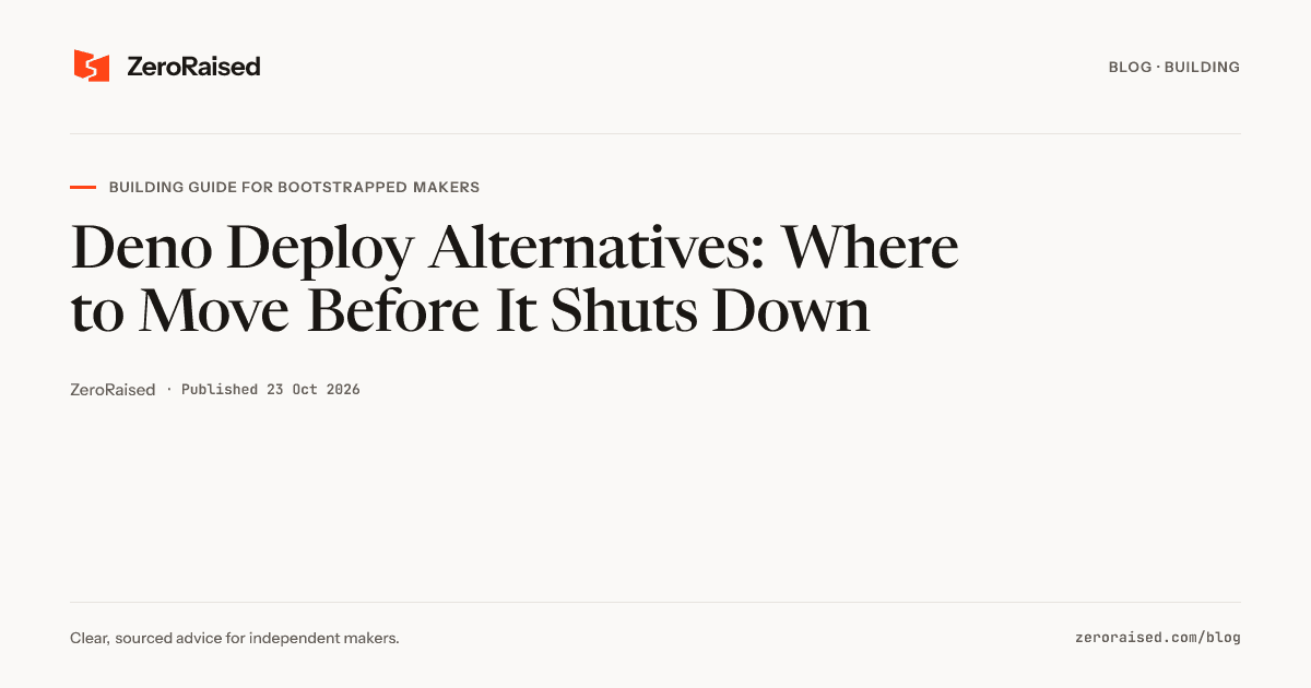 Editorial title card reading "Deno Deploy Alternatives: Where to Move Before It Shuts Down" beside the orange ZeroRaised mark.
