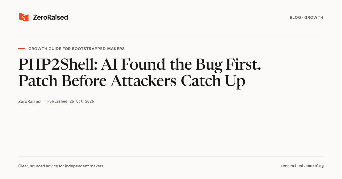 Editorial title card reading "PHP2Shell: AI Found the Bug First. Patch Before Attackers Catch Up" beside the orange ZeroRaised mark.
